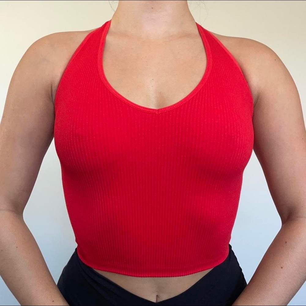 Urban Outfitters Out From Under Red Rib Knit Seamless Backless Halter Tank Top
